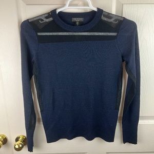 Rag & Bone Long Sleeve Blue Black Mesh Wool Sweater Size Small